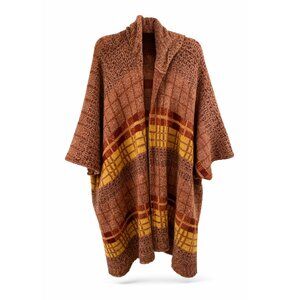 [NWOT] Plaid Poncho Cape - Hooded - Brown Rust Mustard - One Size